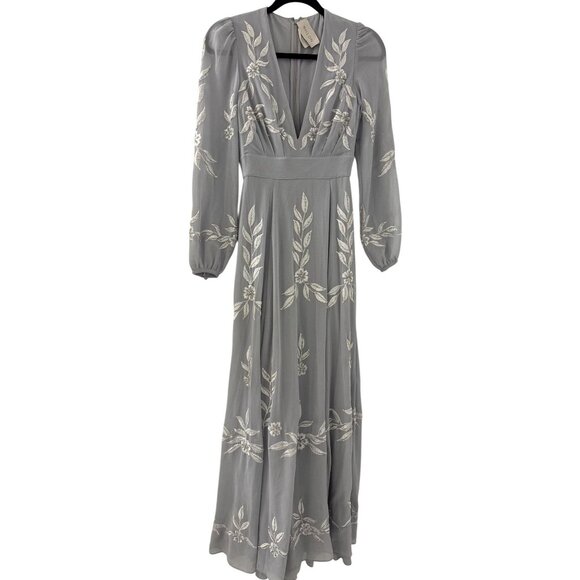 Women's BHLDN Anthropologie Long Sleeve Embroidered Belize Dress Size 0 Wedding - Picture 3 of 11
